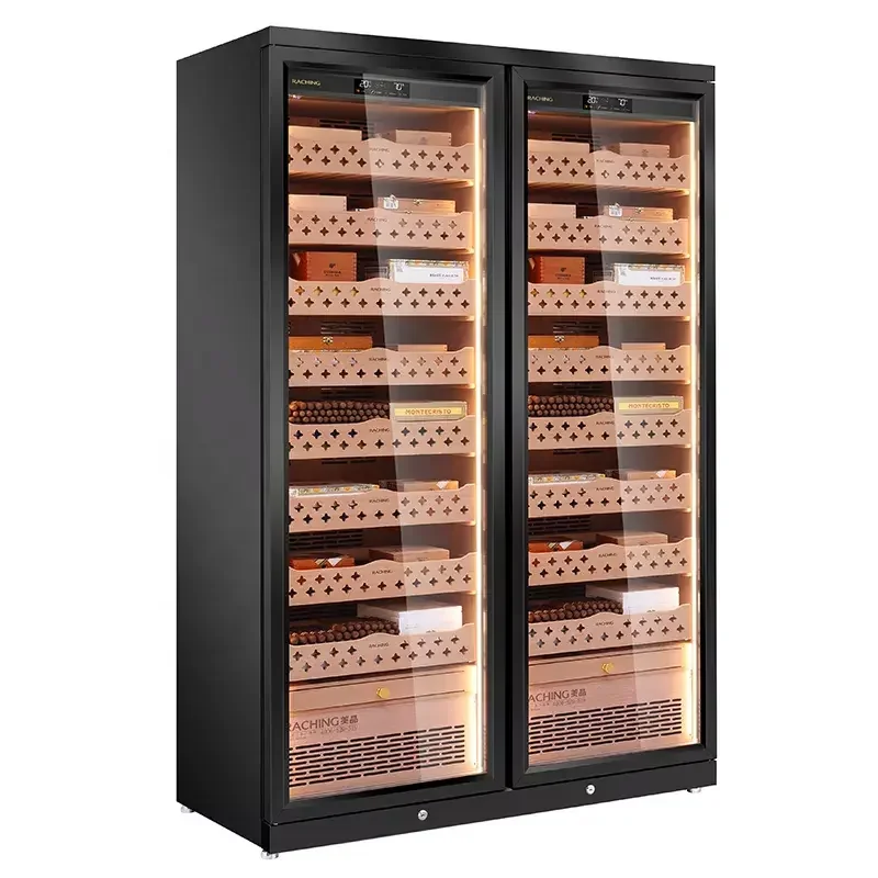 Big Capacity Double Cigar Humidor Cabinet With Stainless Steel Materials And Dual-Zone Climate-Control System