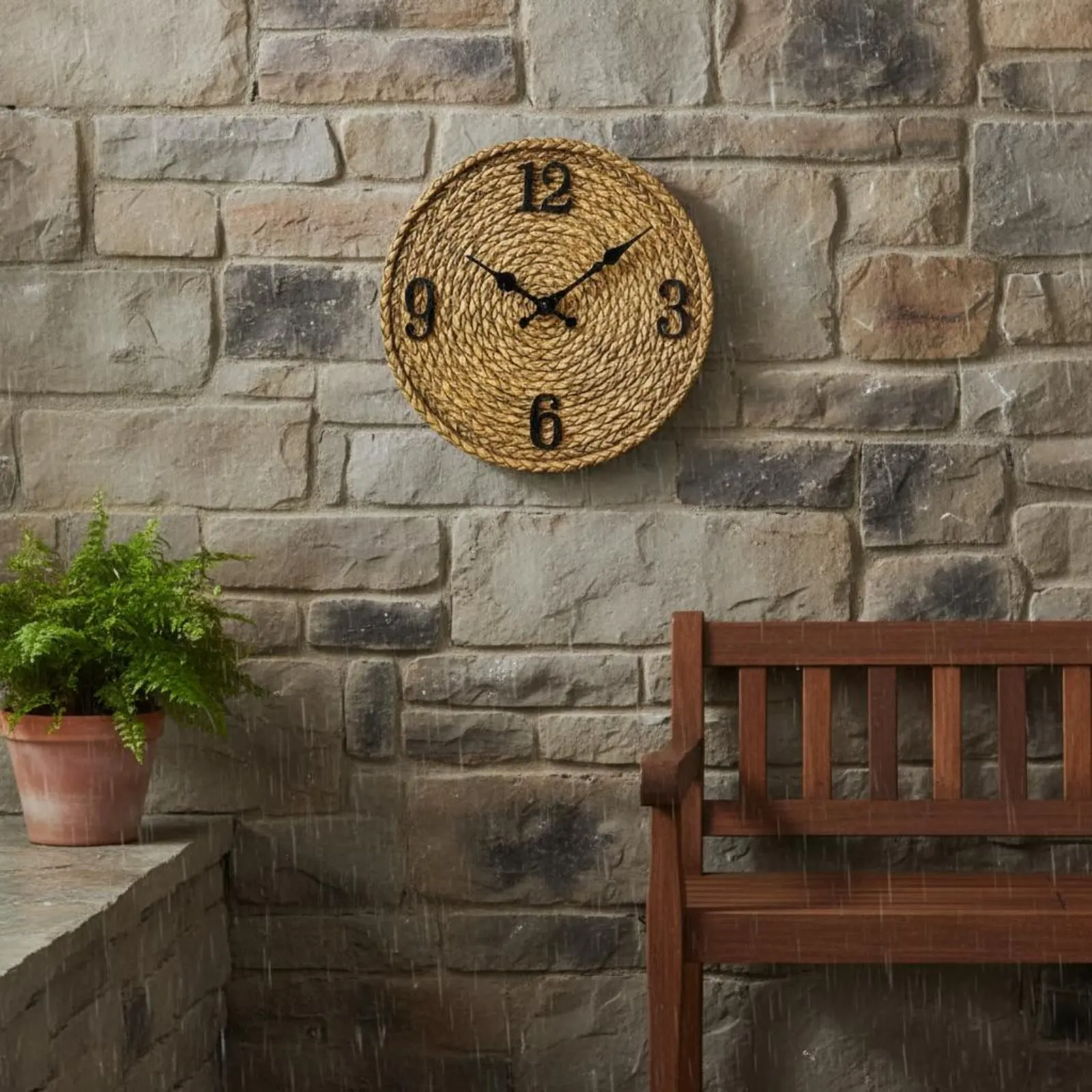 

Garden Wall Clock Waterproof Resin Wall Clock Home Decor Easy to Hang Natural Textured Design for Outdoor, Patio