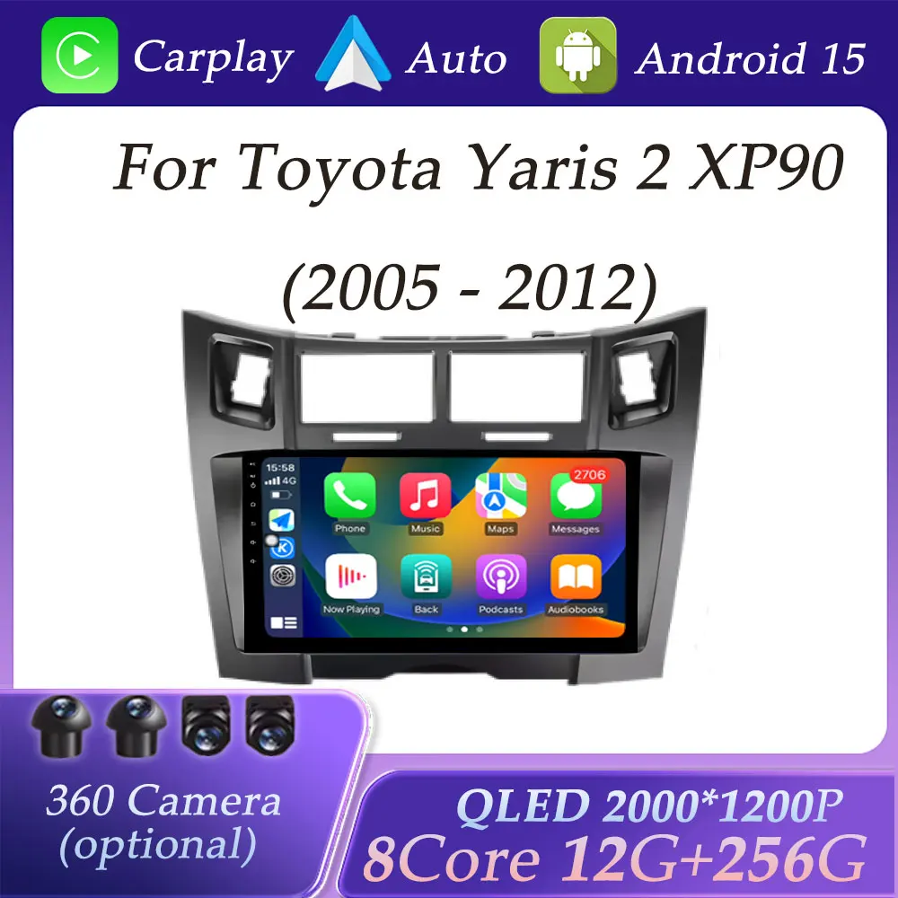 

DSP Stereo for Toyota Yaris 2 XP90 2005 - 2012 BT WiFi Wireless Carplay Car Radio Multimedia Player GPS Navigation QLED Screen