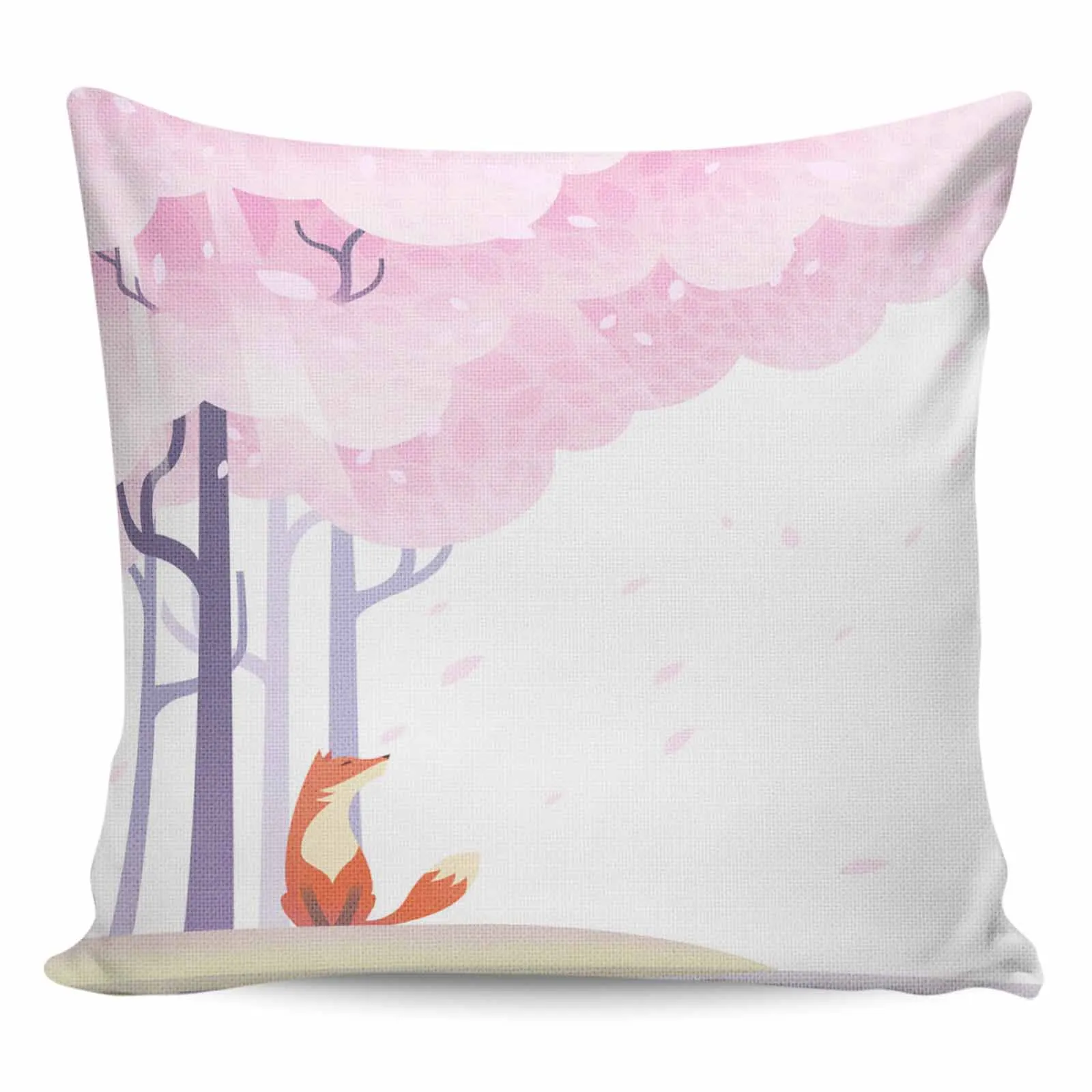 2/4PCS Waterproof Pillow Cover Cartoon Cherry Blossom Fox Square Throw Pillowcase Home Decoration Sofa Cushion Cover