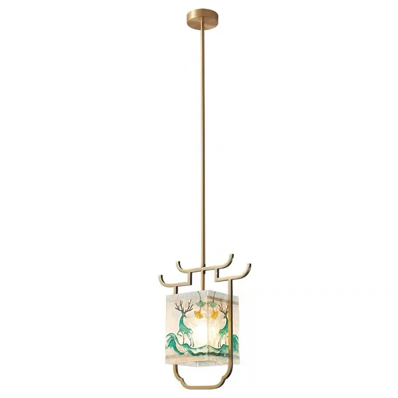 

New Chinese style, all copper, single head, chandelier, enamel color, lotus, bedroom, Chinese style