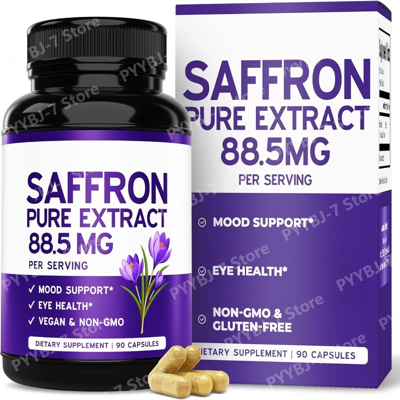 Saffron Extract Capsules 90 Count for Mood Energy and Eye Health Support Vegan Non GMO Gluten Free Dietary Supplement