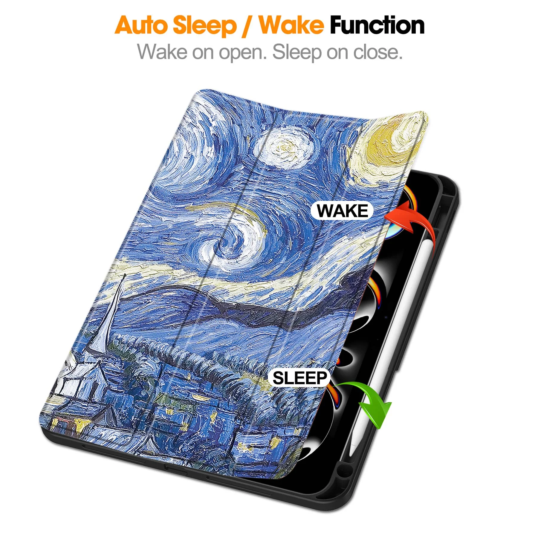 For iPad Pro 11 M4 2024 with Pen Holder-[Tri-fold Stand +  Auto Wake/Sleep], Colorful Premium PU Leather Case Shockproof Shell