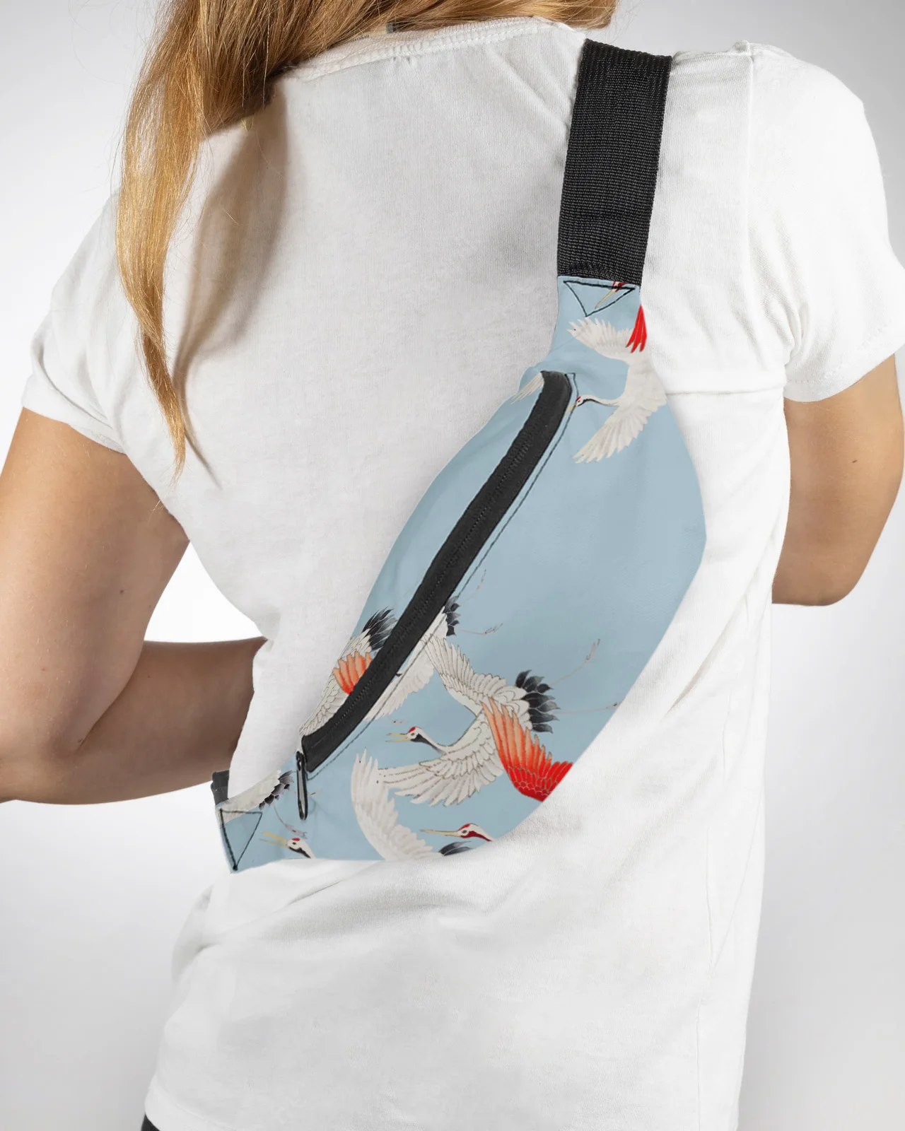 

Crane Japanese Style Blue Men Women Waist Bag Fanny Pack Purse Large Phone Belt Bag Wallet Pouch Waterproof Banana Hip Bags