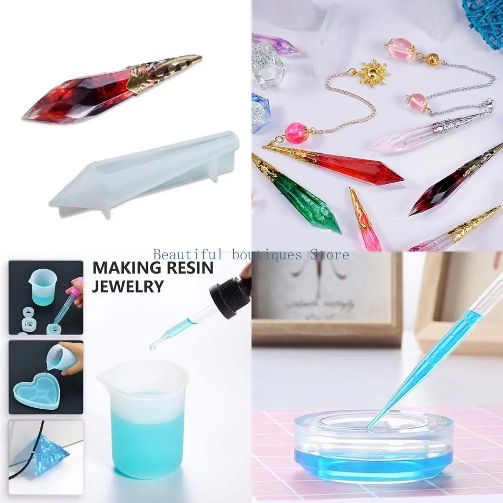 U4LF 1 Set Crystal Epoxy Resin Mold Pendulum Casting Silicone Mould Handmade DIY Crafts Earring Necklace Pendant Jewelry Making
