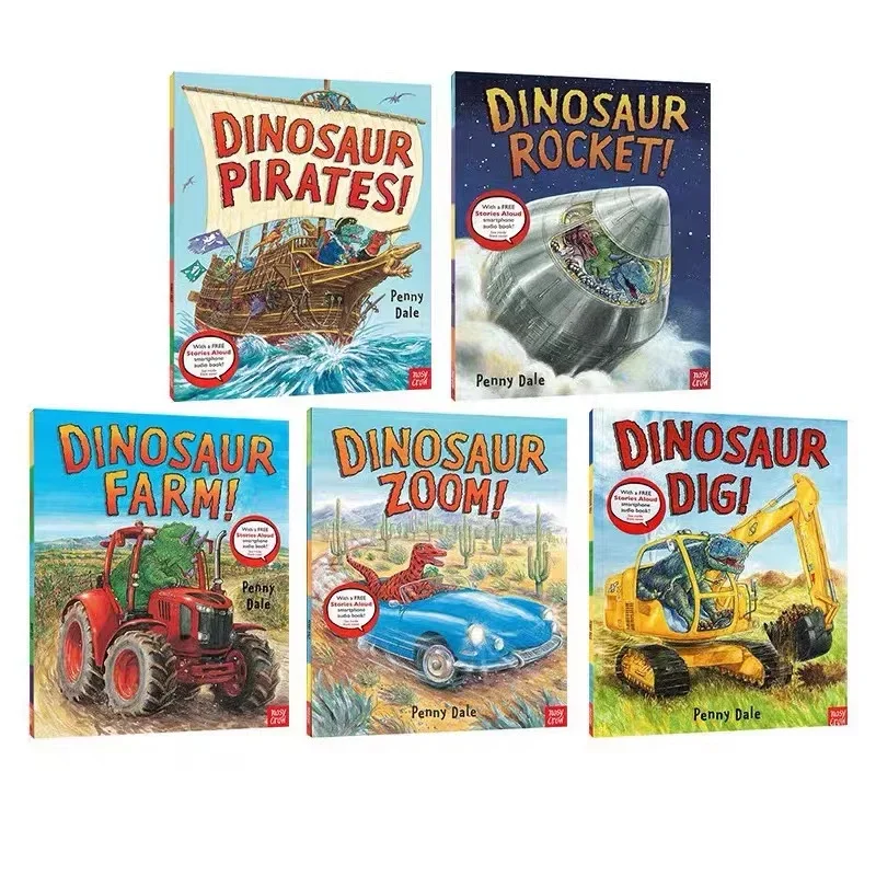 

5 Books/Set English Picture Book Super Dinosaur Series Farm/Zoom/Digi/Rocket/Pirates