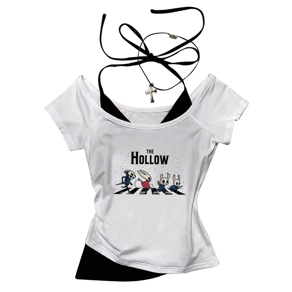 Hollow Knight cropped top women party vintage gothic scene  top tees jojifuku baddie grunge meme