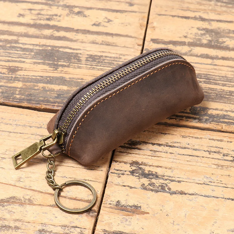 Genuine Leather Coin Purse Vintage Zipper Clutch Wallet Retro Credit Card Holder Card Case Women's Key Holder Organizer Pouch