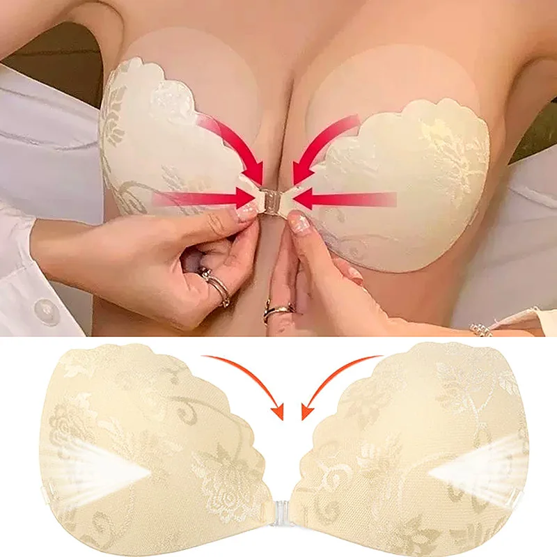 Autocollants de poitrine en silicone sexy, broderie en dentelle, soutien-gorge push-up, auto-adhésif, couverture invisible, coussretours de soutien-gorge sans bretelles, patch de pétales de poitrine