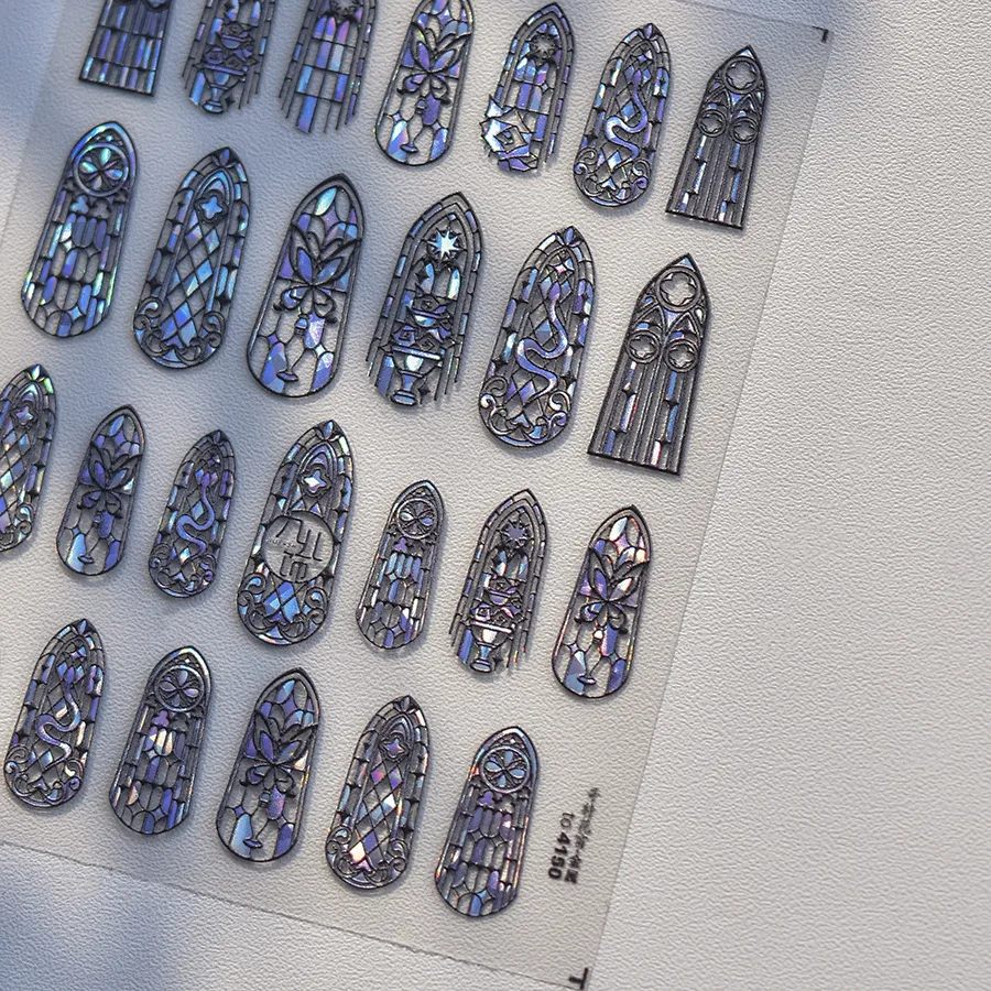 1 szt. Naklejki na paznokcie z motywem okna w stylu marzycielskiego rococo, retro szkliwione motyle, geometryczne ramki, stemple, tłoczone naklejki do manicure DIY