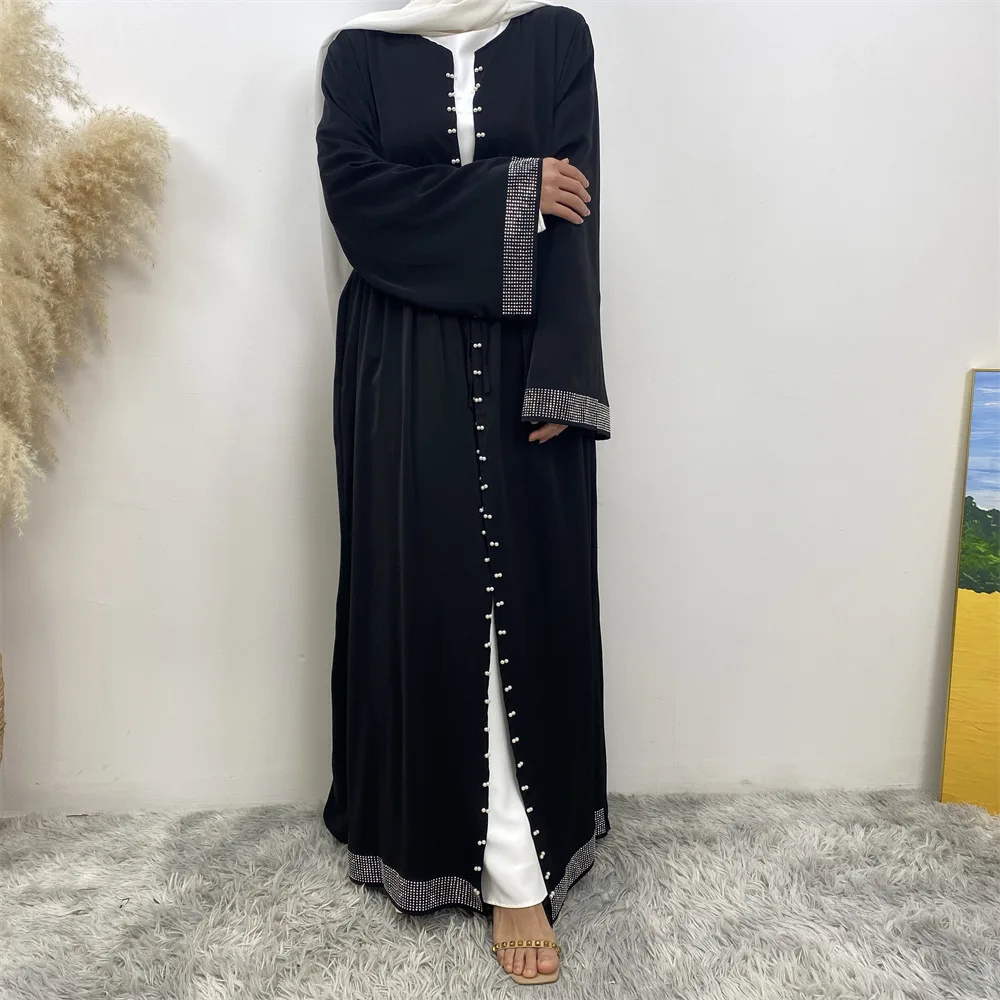 Abayas for Women Muslim Dress Kimono Hijab Dresses Solid Kaftan Eid Islam Clothing Kebaya Ramadan Abaya Jilbab Pearl Dubai Robe