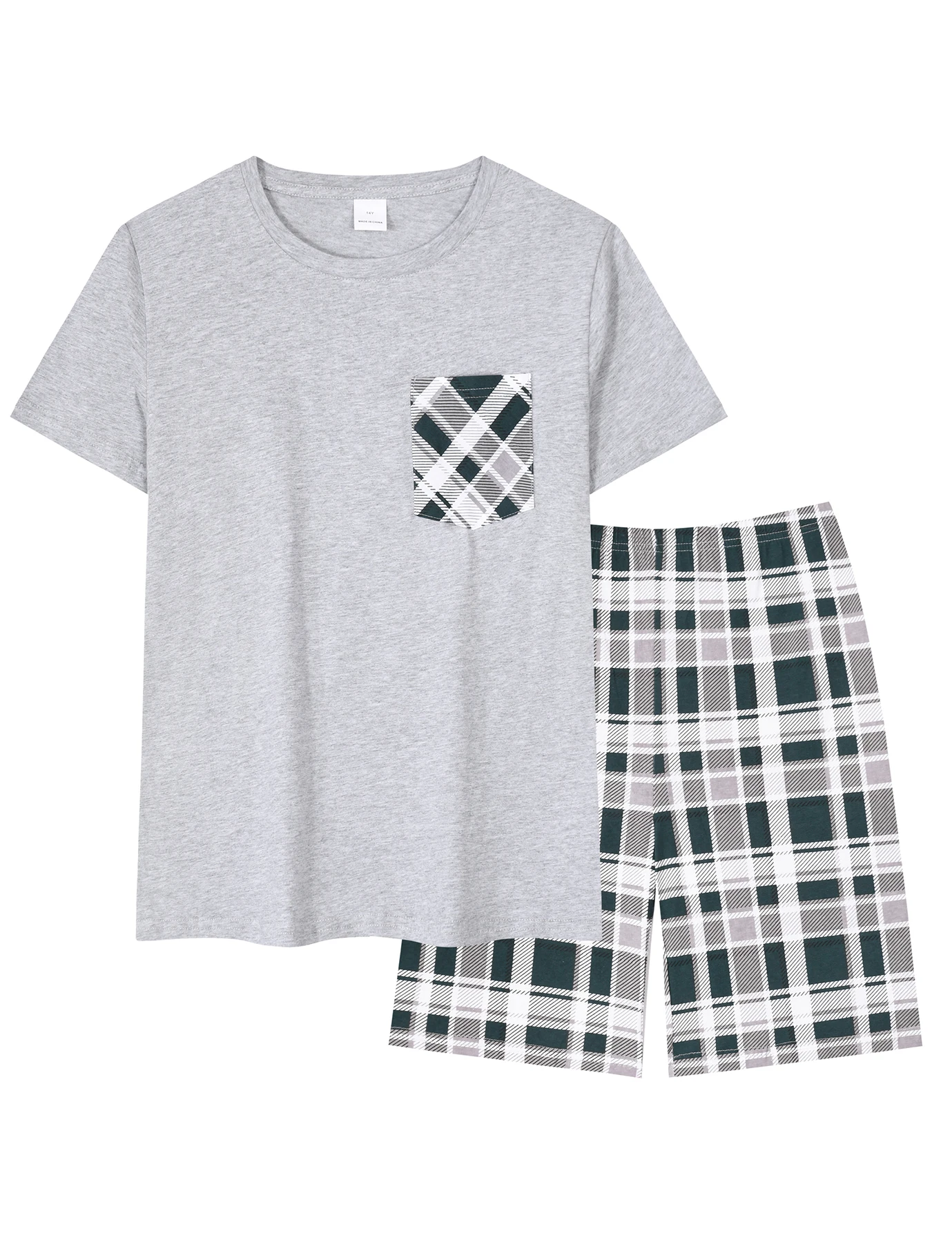 2 Random Sets Teen Boys Plaid Contrast Pajamas Set, Short Sleeve Shorts With Pockets, Summer Breathable Homewear