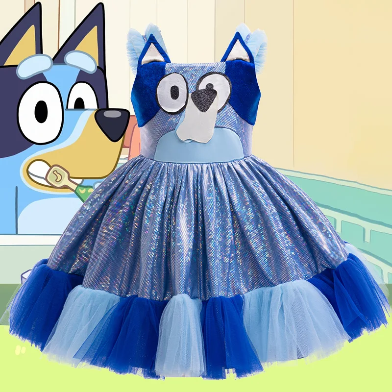 Lindo nuevo Bluey Anime verano chica vestido con tirantes lindo Bingo niños fiesta de cumpleaños vestido de noche vestido de princesa niña regalo sorpresa