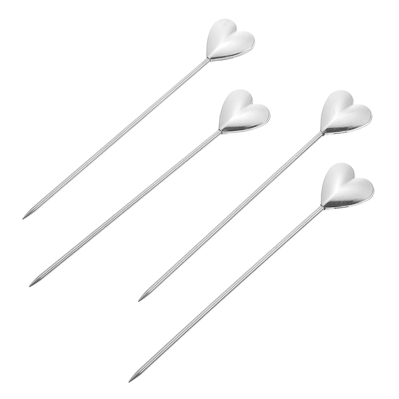 

4Pcs Heart-Shaped Stainless Steel Fruit Picks Creative Food Sticks for Party Cocktail Coffee Tea Elegant