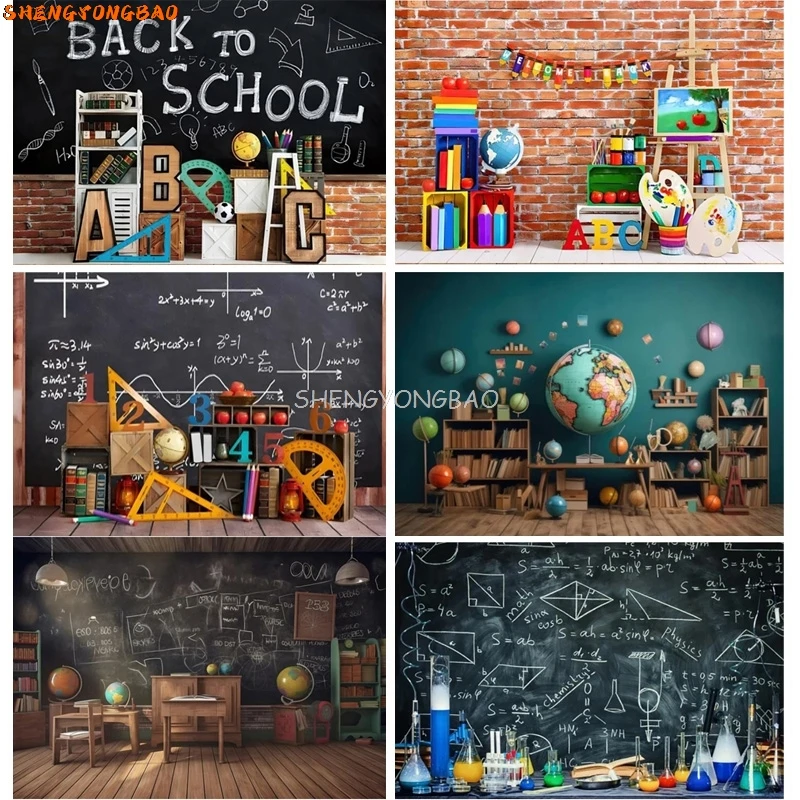 

Back to School Photography Backdrops Black Chalkboard ABC Learning Tools Background for Students Party Photo Shoot Props KXJ-01