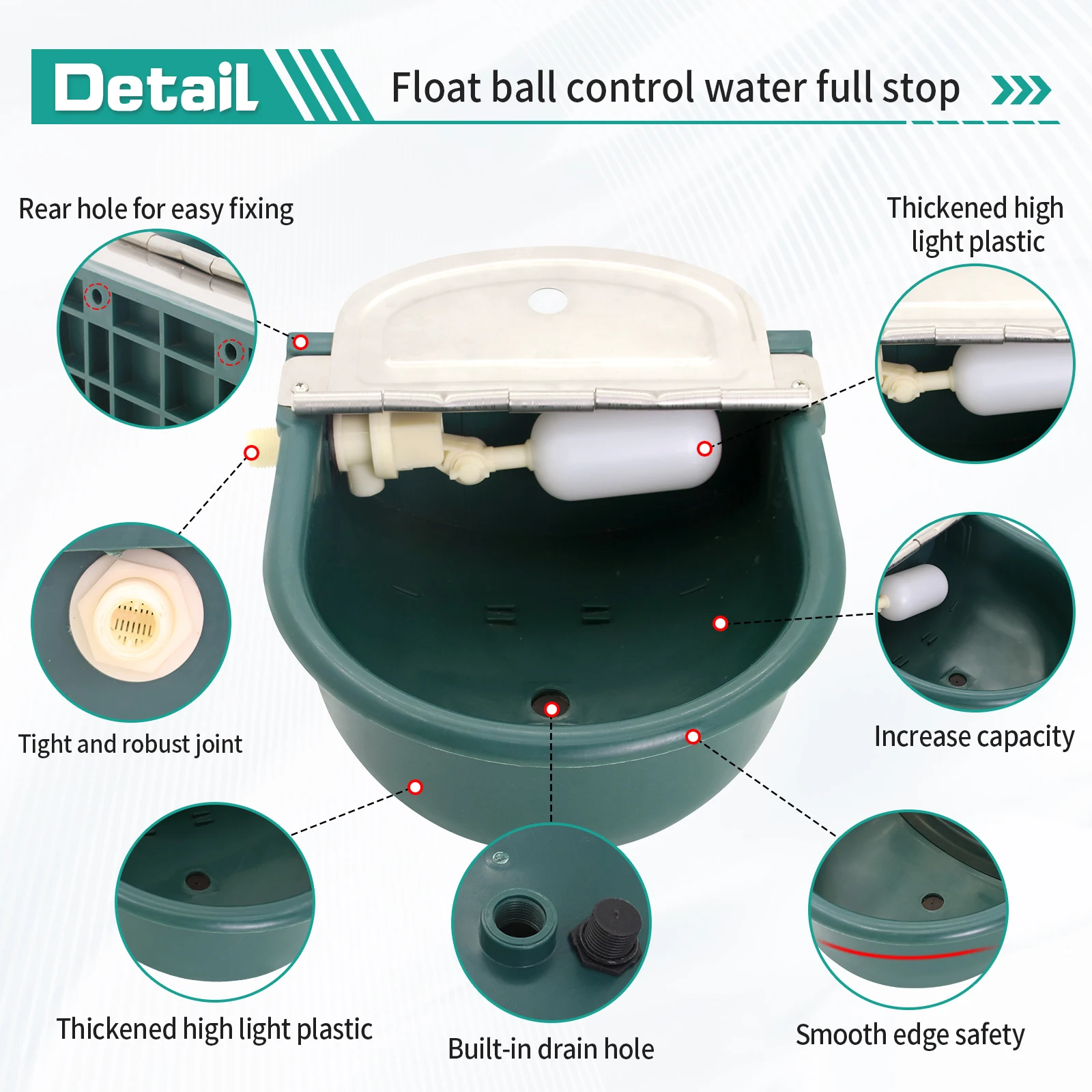 304 الفولاذ المقاوم للصدأ مع ثقب الصرف شارب التلقائي تعويم الزراعة حوض الحصان البقرة وعاء الماء لوازم الأغنام الكلب الماعز الماشية