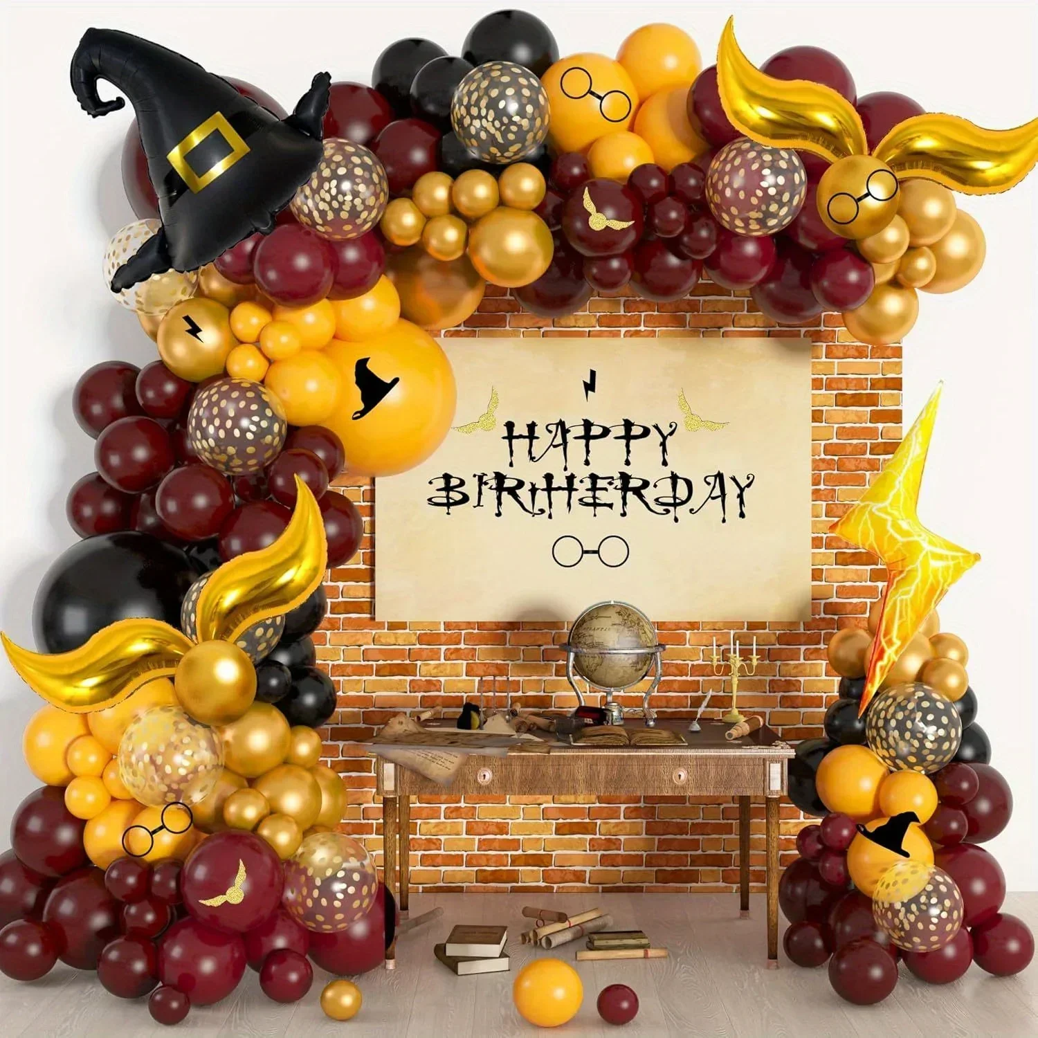 School of Magic Balloon Wreath Arch Kit 146PCS Balloon Snitch Wizard Hat Halloween Magic Themed Birthday Supplies Decorated