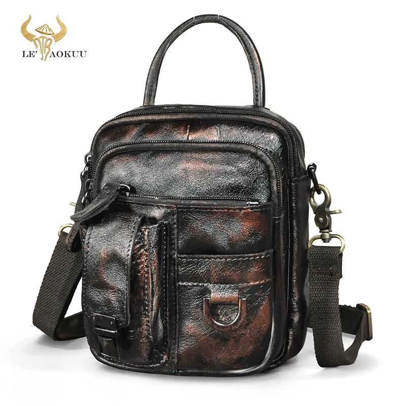 

Coffee Thick Cattle Leather Male Multi-function Fanny Waist Belt bag Design Satchel Tote Messenger Cross-body bag For Men 3004