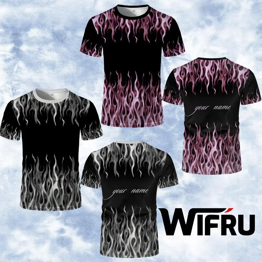 

Hip-hop Trendy Men's T-shirt Cool Black And Pink Flame Graphic Tees Personalized Streetwear Oversized Unisex Custom Y2K Clothes