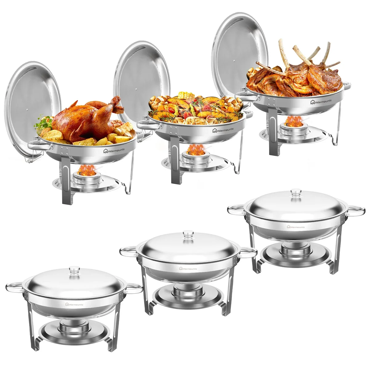 1/2/4/6 Pack Round Chafing Dish Warmer Container With Stainless Steel Lid Party Catering Hotel Buffet Catering Food Warmer Serve