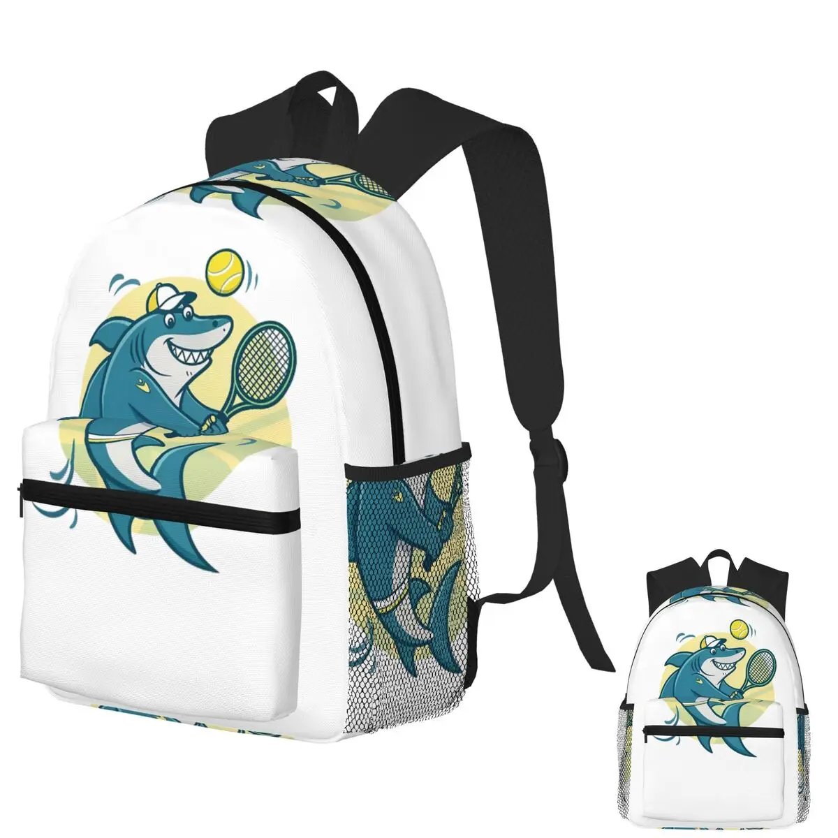 

Shark Tennis Player Student Backpack School Bag Hiking Travel Daypack for Boys Girls Fashion Bookbag Shoulder Bags