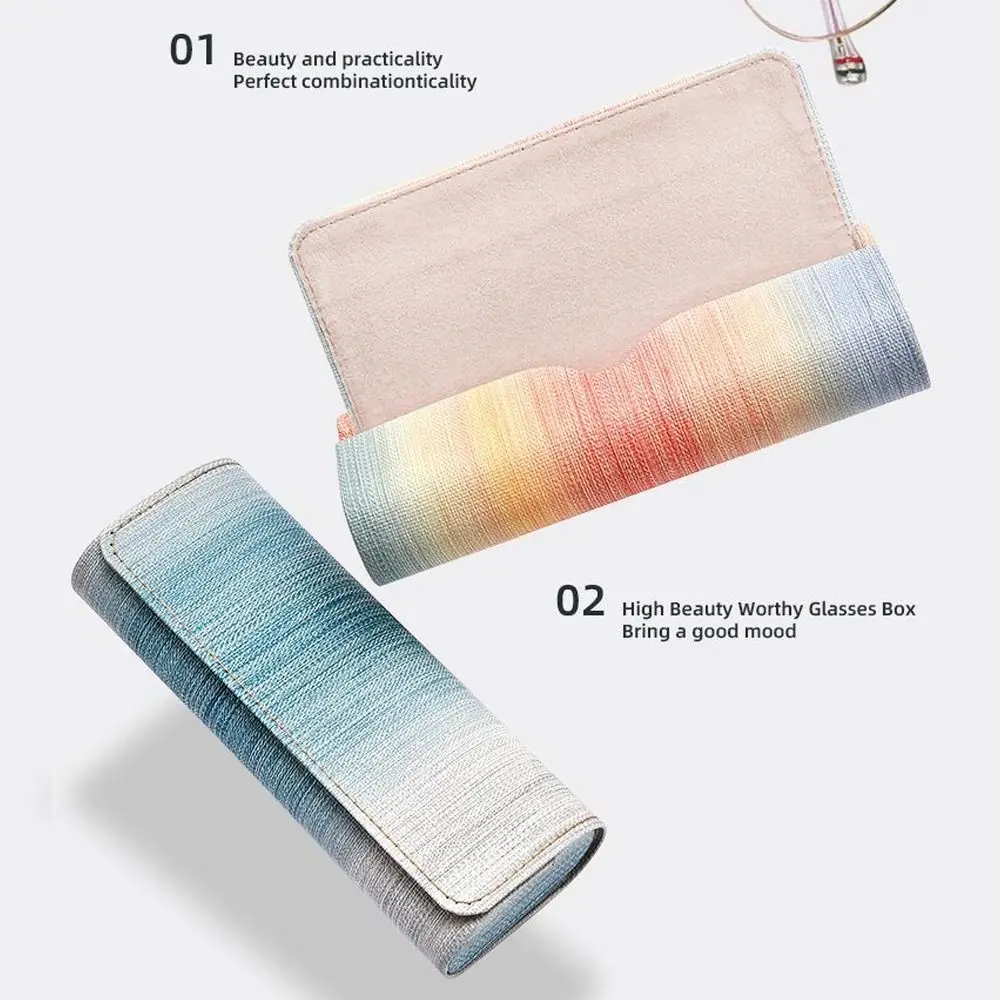 Portable Simple Glasses Box Rainbow Spectacle Case PU Leather Sunglasses Storage Box