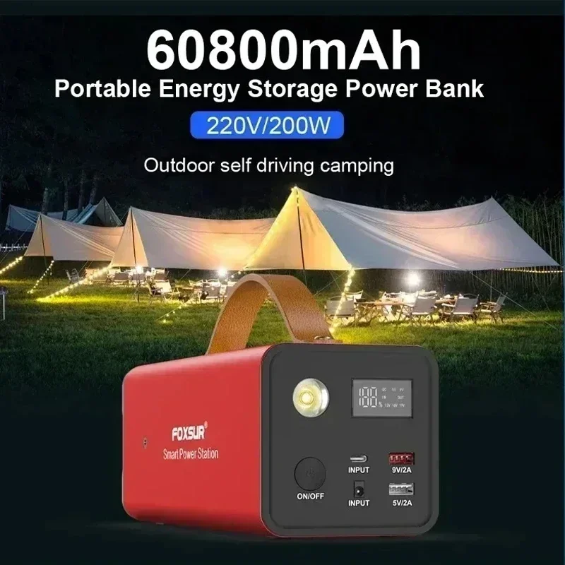 Portable Power Station 220V 60800mah Camping Battery Solar Emergency Generator Power Bank for Self-driving Night Market Stall