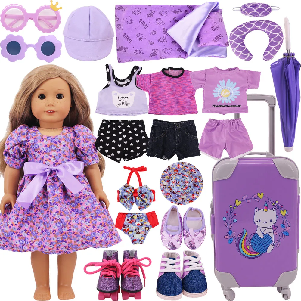 Doll Clothes for 18inch Girl American & 43cm Born Baby Reborn Doll Accessories Nightdress Purple Series,Our Generation Baby Gift