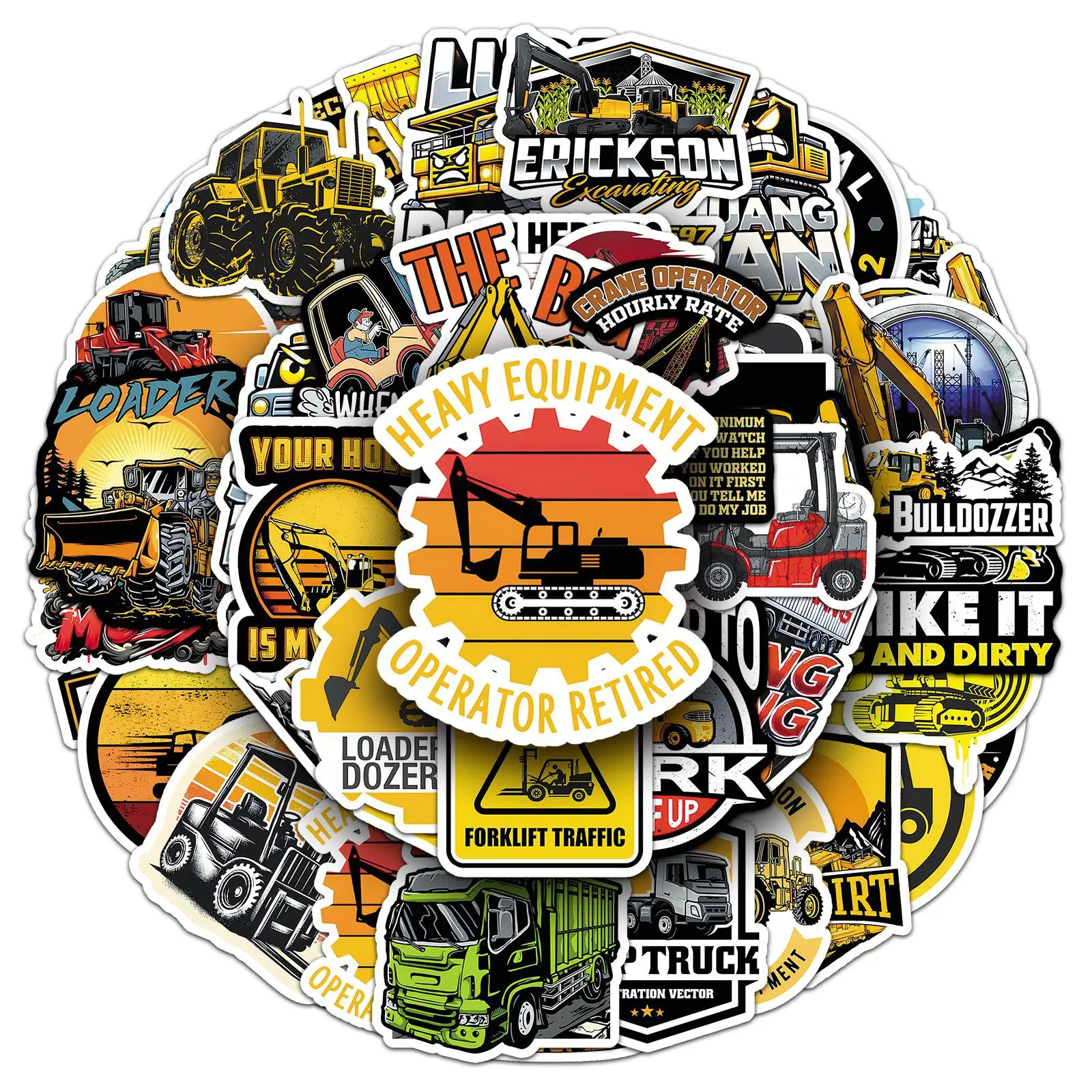 

50PCS Cartoon Excavator Engineering Vehicle Sticker DIY Decorative Mobile Phone Case Notebook Water Cup Waterproof Toys Gifts