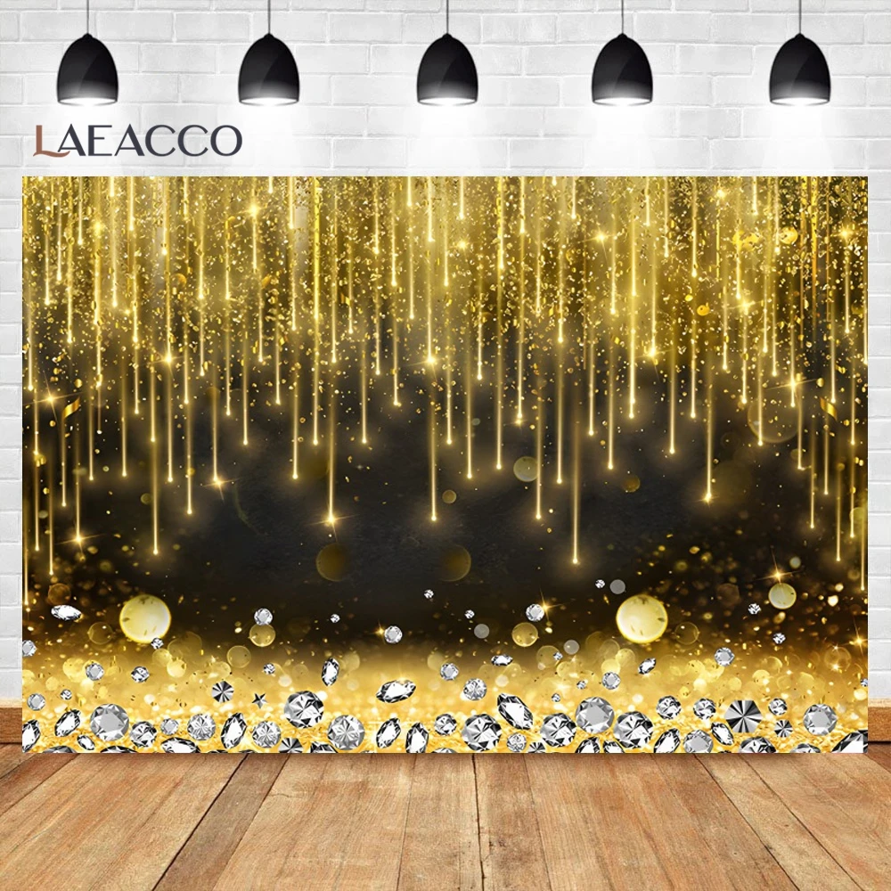 Gold Glitters Black Photography Background Family Party Children Portrait Photocall Props Birthday Decor Photo Backdrop Banner