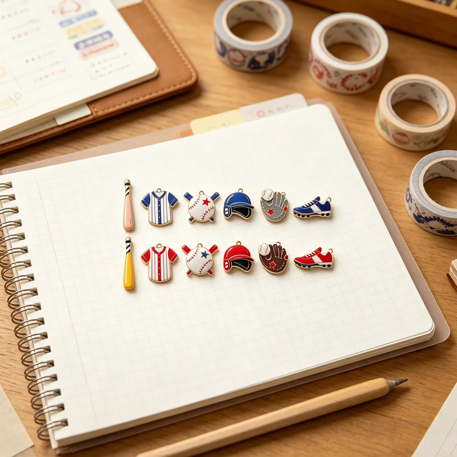 48Pcs Baseball Charms Alloy Sports Pendant Set Baseball Hat Glove Mini Ball Keychain Necklace Bracelet DIY Craft Supplies
