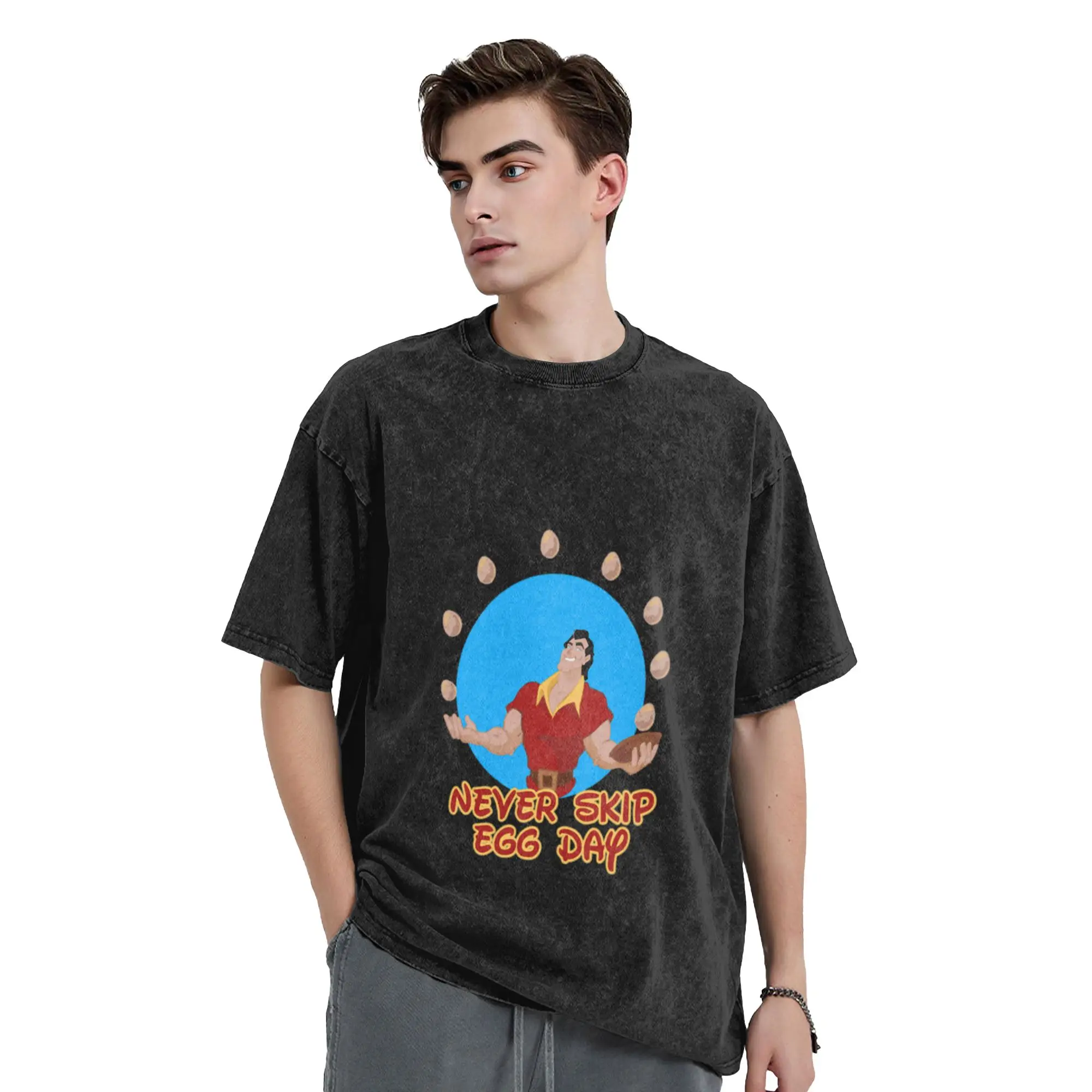 Never Skip Egg Day Gaston Lagaffe Movie Cartoon Color Big Ben A T-Shirt Oversized Short Sleeve Men's Women's Cotton Tees Tops