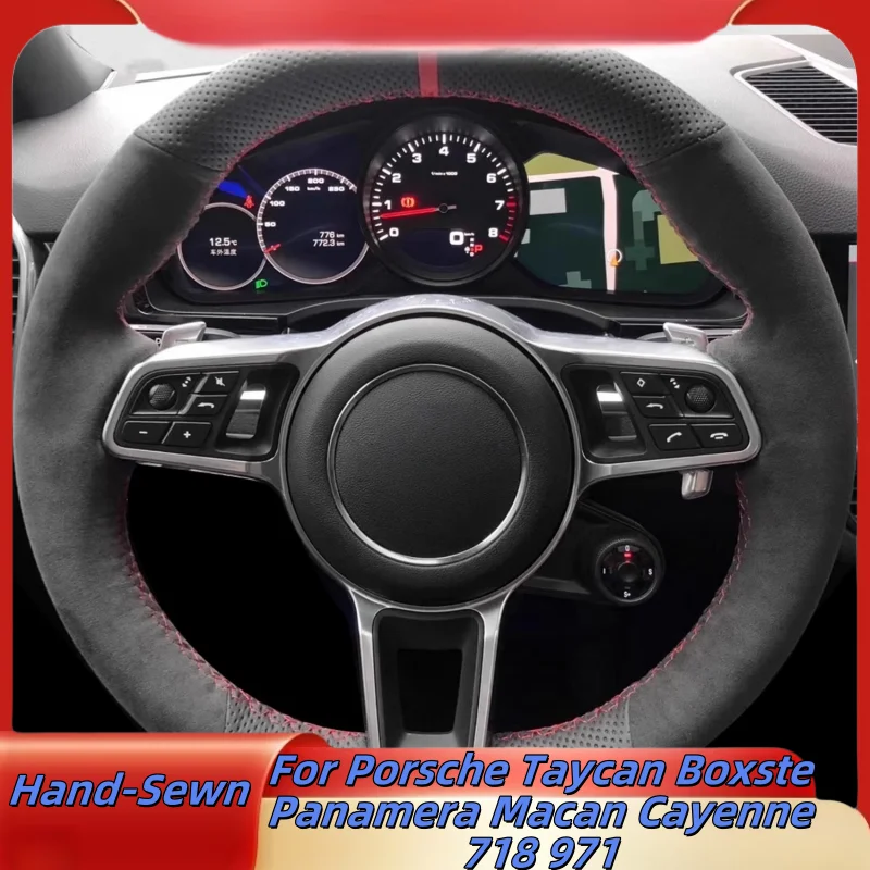 

Car Steering Wheel Cover Hand-Sewn Genuine Leather For Porsche Taycan Boxste Panamera Macan Cayenne 718 971 Car Accessories