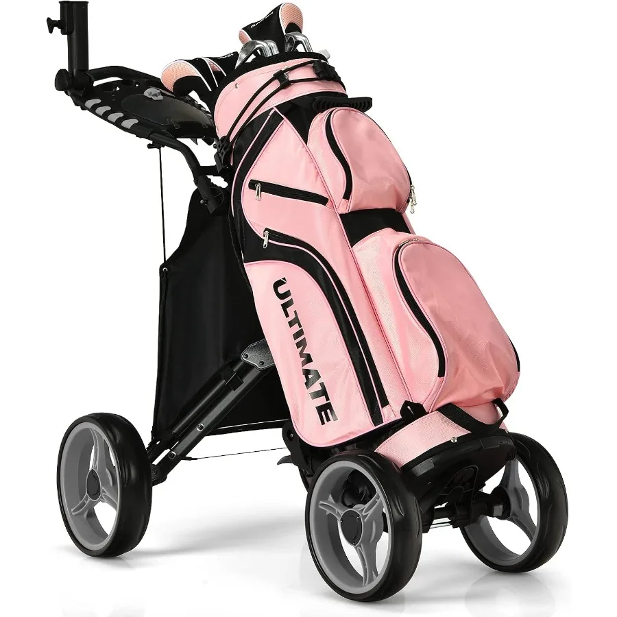 

Регулируемая по высоте портативная тележка для гольфа с держателем для зонта Водонепроницаемая сумка Встроенный холодильник Ножной тормоз для легкой транспортировки и