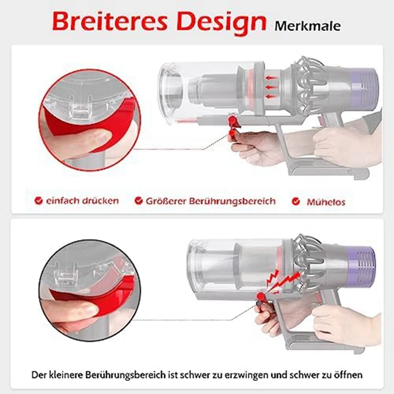 Atualizado Dust Bin Gatilho Interruptor, Vacuum Liberação Bin Handle, Dyson V10, V11, V12, V15, Gen5, Dirt Cup Abertura Handle