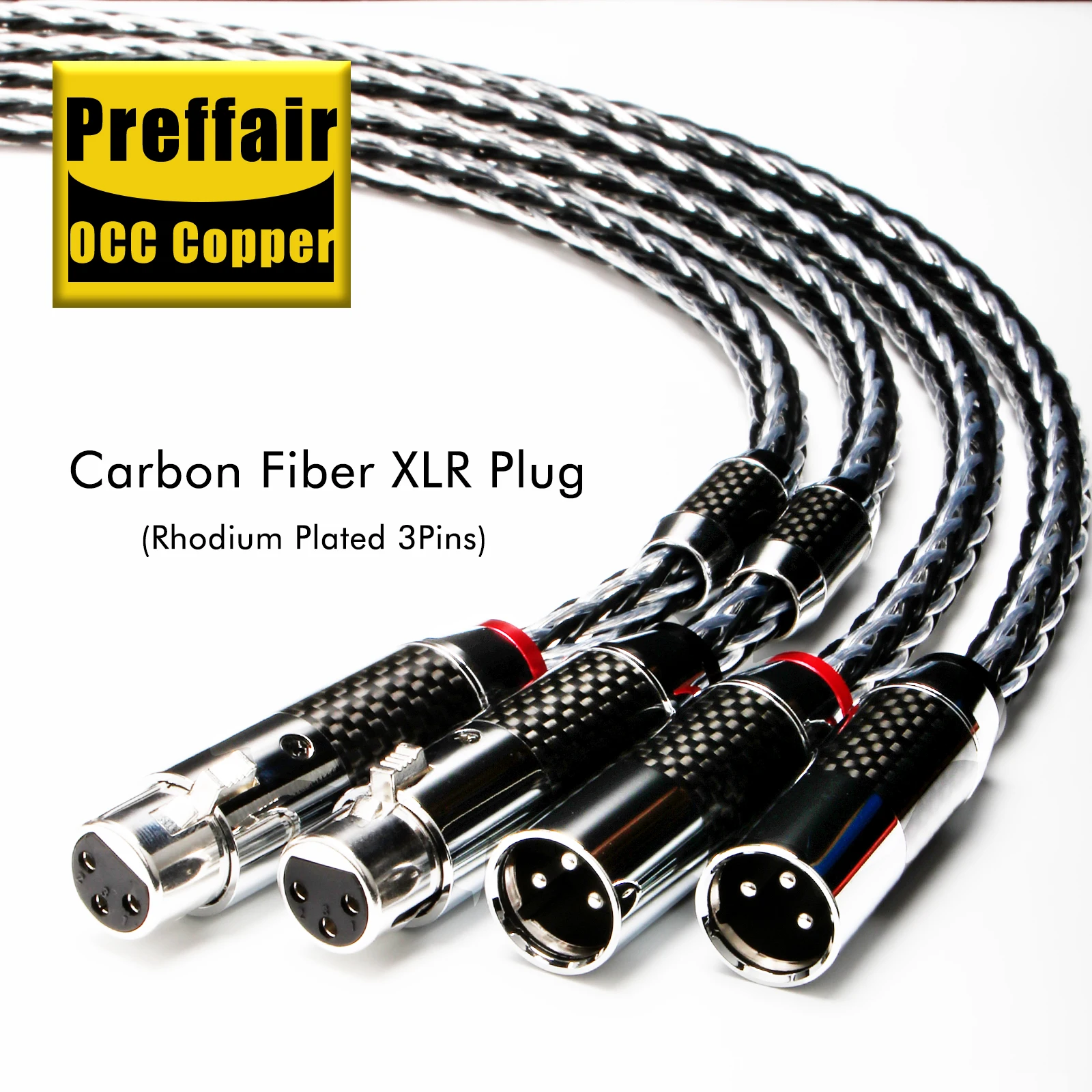 Preffair clear black braided 16 strands OCC HIFI XLR Balance Cable with Carbon Fiber Rhodium Plug for Amplifier Mixer Mircophone