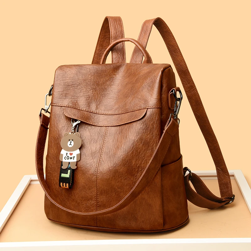 

Vintage Soft Leather Women Backpack Female Shoulder Bags School Bags For Girls Large Capacity Anti-theft Travel Backpack Mochila