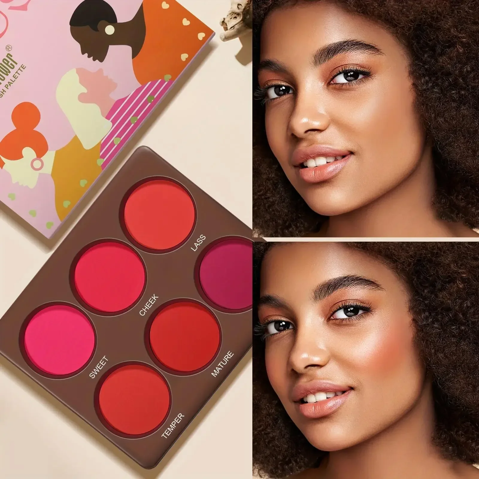 6 Colors Waterproof Matte Blush Palette Medium Buildable Coverage Long-Lasting Natural Finish Light and Breathable,
