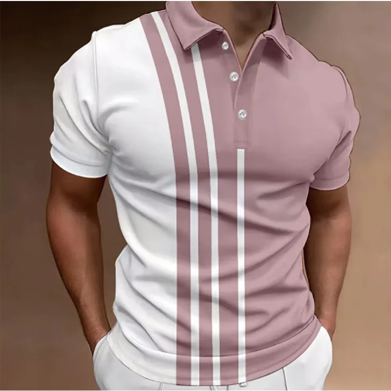 3D Printed Simple Stripe Polo Shirt For Men Color Block Pattern T-Shirts Summer Street Casual Short Sleeve Loose Tops Lapel Tees