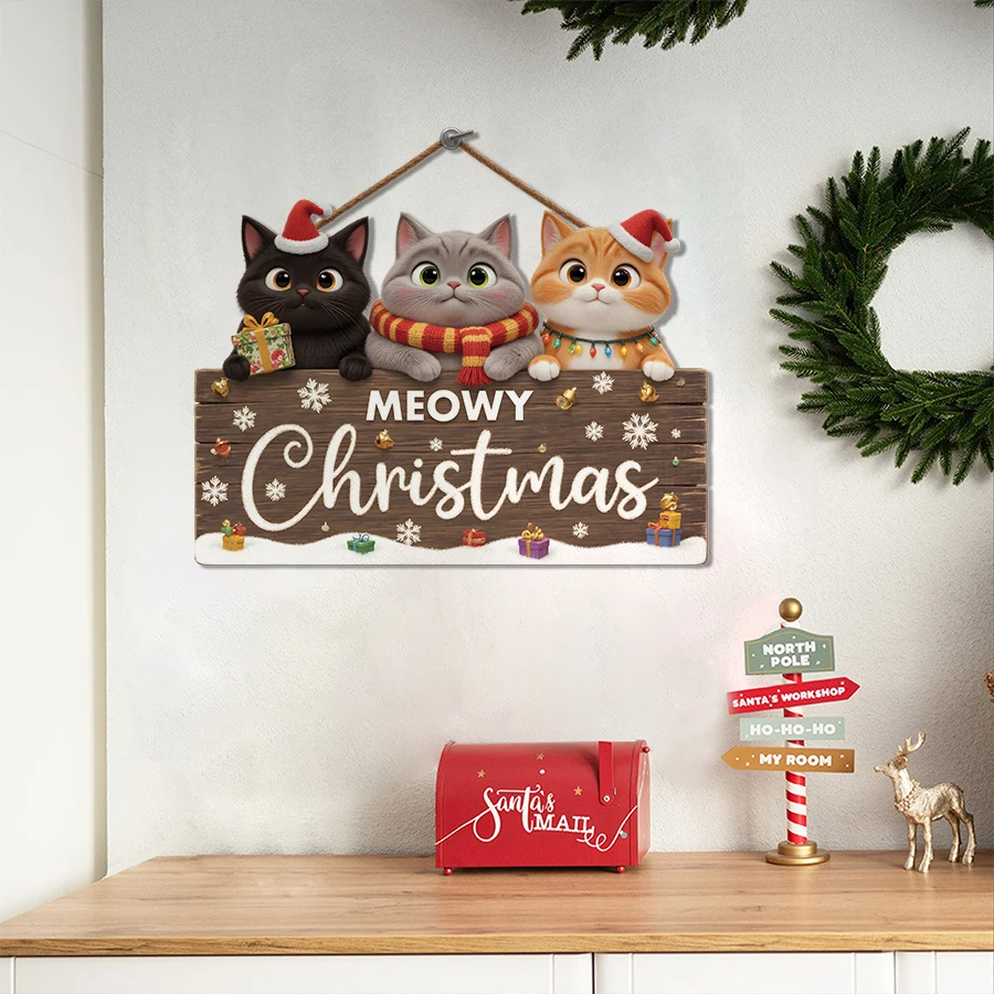 Three Adorable Santa Hat Cats Christmas Sticker Removable PVC For Bedroom Living Room Entrance Hall Home Decoration Wall Decal