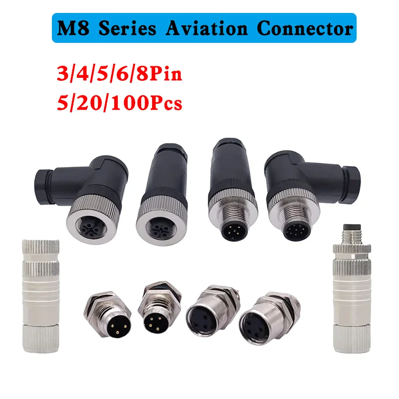 

M8 Waterproof Sensor Connector Male&Female Straight&angle Screw Threaded Plug Coupling 3 4 5 6 8Pin Socket Back Mount A type