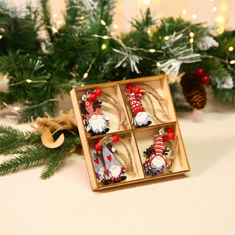 12pcs/set Christmas Wooden Colorful Decorativ Pendant Santa Claus Gingerbread men Kawaii Christmas Tree Hanging Ornament Jewelry