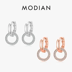 Modian Sparkling Hoop Earrings Fashion Charm 100% 925 Sterling Silver Clear CZ Circle Ear For Women Wedding Statement Jewelry