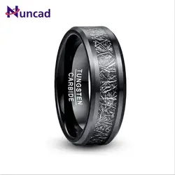 NUNCAD 8mm Men's Width Tungsten Carbide Ring Electroplated Black Inlaid Black Imitation Vermiculite Wedding Band Tungsten Ring