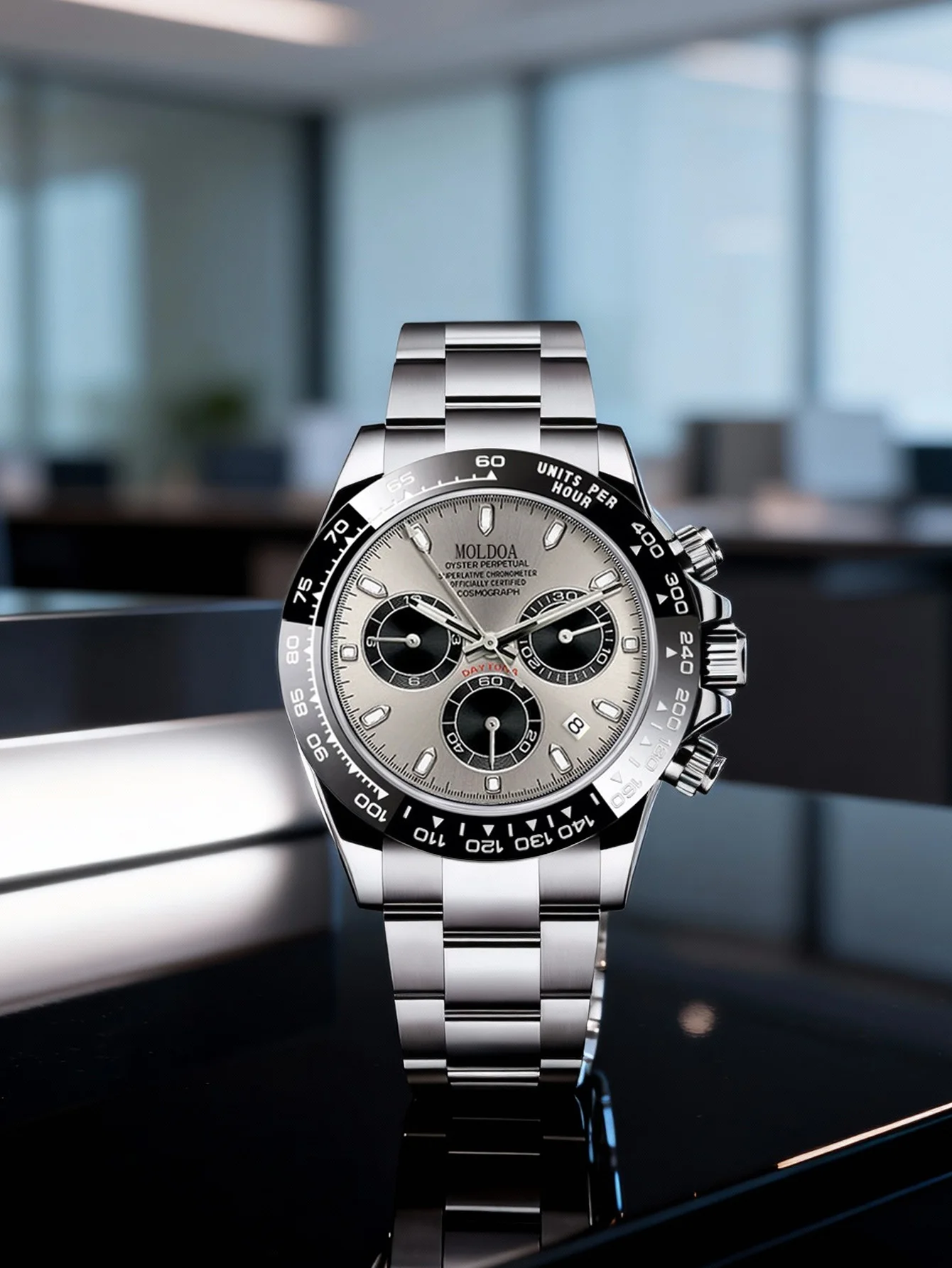 Luxury Rainbow Daytona Watch - Gold Steel Band Rainbow Gem Bezel Chronograph Quartz Wristwatch