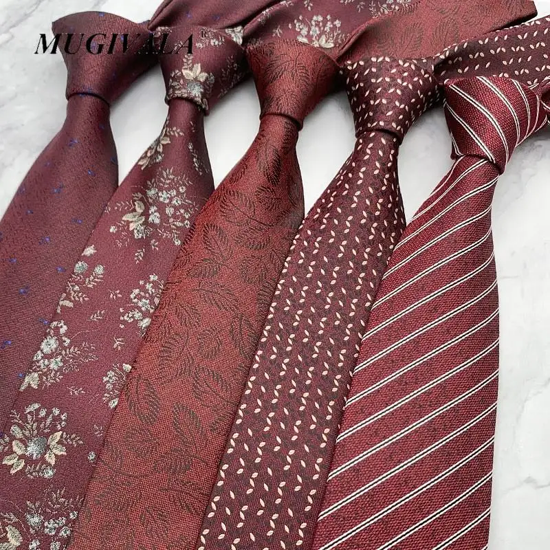 

MUGIVALA-High Density Yarn Tie for Men, Wedding Groom Tie, Gift for Men, Red Flower Boutique, 8cm