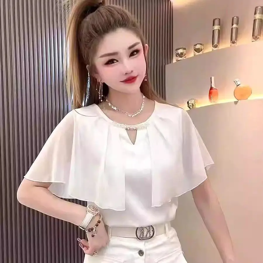 Faionable con cuentas redondas Ne Batwing Sve irt mujer novedad de verano Sle transpirable fino Faionable ort Sve Top