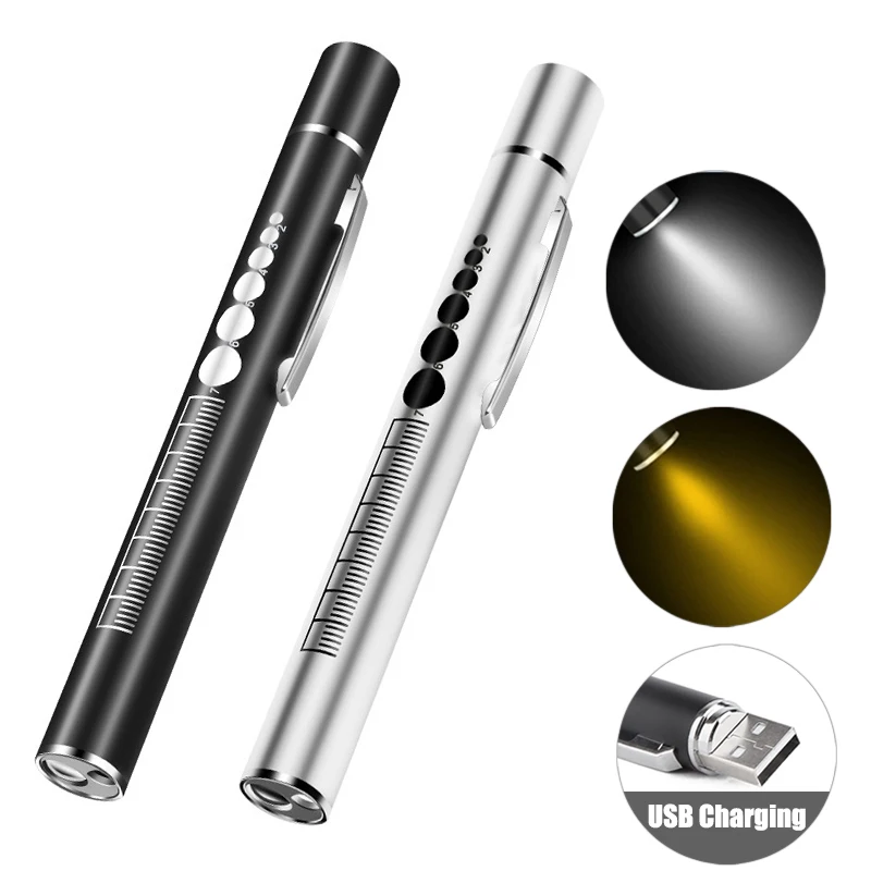 USB Rechargeable Medical LED Pen Light Nurse Doctor Flashlight Torch Lamp Pocket Ear Lantern Penlight for Emergency First Aid C1