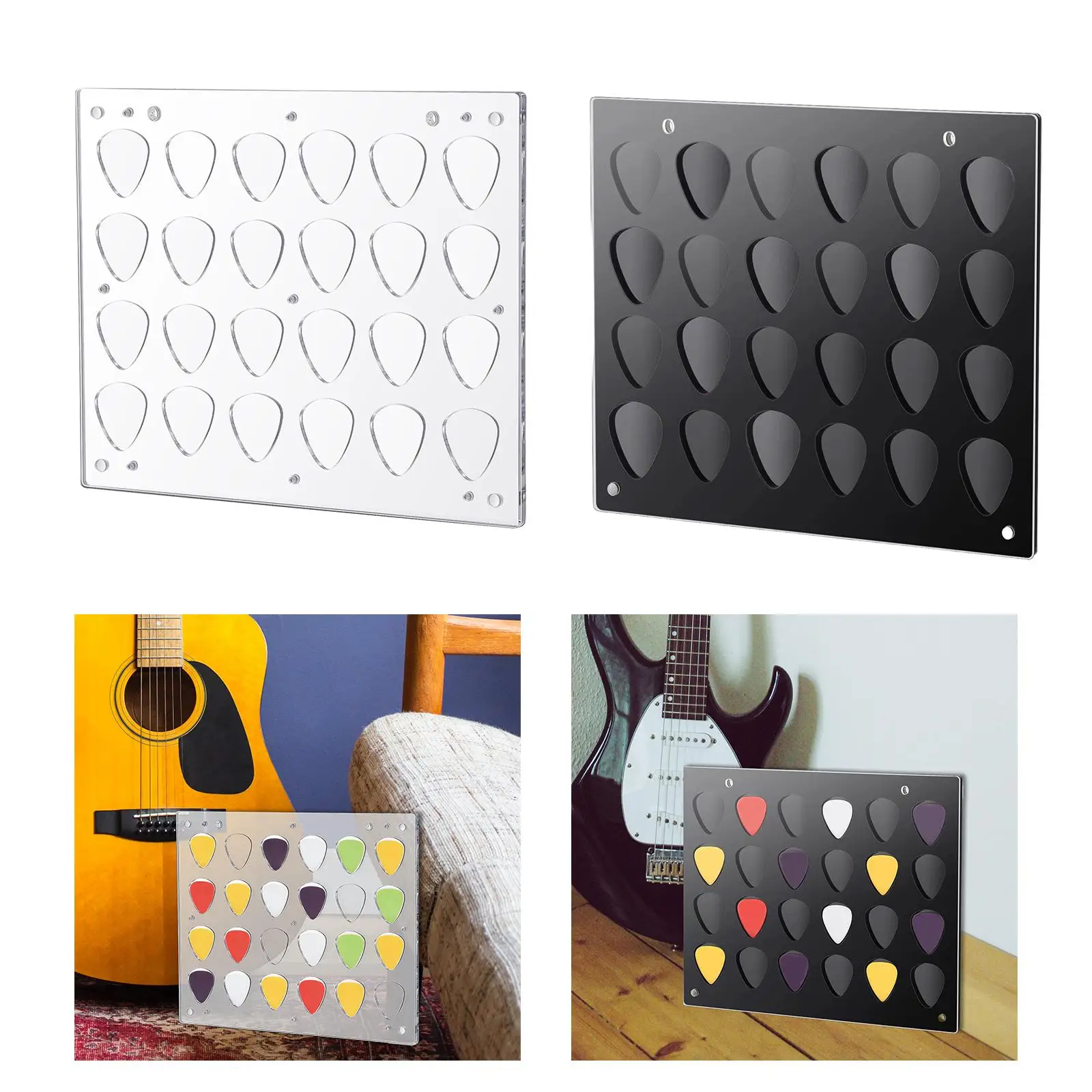 Durable Acrylic Guitar Pick Storage Rack 24 Slot Display Case for Electric Guitar Accessories Collection