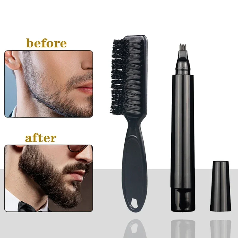 Pluma de tinta para relleno de barba, cepillo de lápiz potenciador de barba marrón, batidores impermeables, herramientas de modelado para colorear, productos antipérdida de cabello